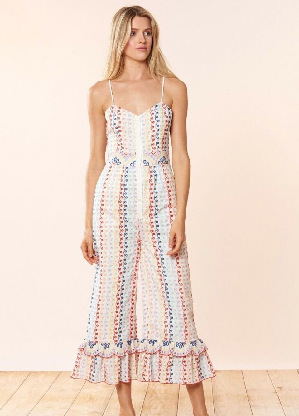 Red Carter Bailey Embroidered Eyelet Jumpsuit in White Multi size XS